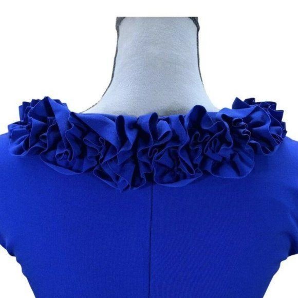 Maggy London Royal Blue Ruffle Neck Flare Dress - Picture 9 of 11